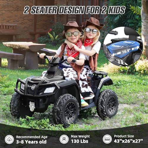 ELEMARA 2 Seater Kids ATV, 4 Wheeler Quad Electric Vehicle with 10AH Battery, 4mph Max Speed, 2 Charging Ports, LED Headlights, Music, Radio, 12V Battery Powered Ride on Car for Boys & Girls, Green - Image 4