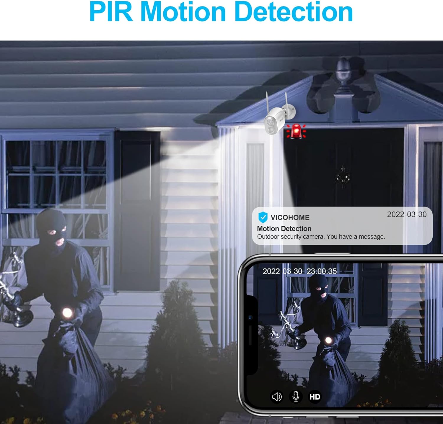 Wireless Outdoor Security Camera, SECRT Battery Powered 1080P WiFi Surveillance Cameras for Home Security System, Color Night Vision, Motion Detection, Siren Alarm and Spotlight, 2-Way-Talk,Waterproof - Image 3
