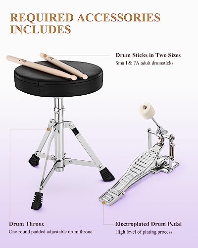 Kids Drum KIt Eastar 3-Piece for Beginners, 14 inch Drum Set with Adjustable Throne, Cymbal, Pedal & Two Pairs of Drumsticks, Junior Drum Set with Bass Tom Snare Drum, Metallic Sky Blue - Image 12