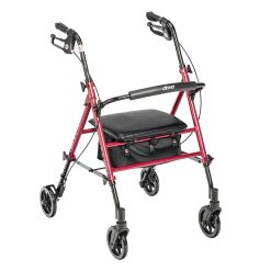 Drive Medical Adjustable Height Aluminum Frame Rollator with 6 Inch Casters, Red?? Last Day For Clearance
