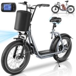 Caroma Peak 800w Electric Scooter Adults 20X3 Fat Tire, 20 MPH Top Speed & 30 Miles Range, Off-Road E Scooter w/Adjustable Seat & Detachable Basket, Foldable Ebike w/Shock Absorption for Commuting