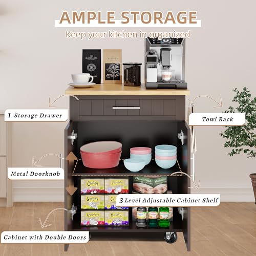 Shintenchi Kitchen Island Cart with Storage,Rolling Side Table on Wheels with Large Worktop, Cabinet,Towel Rack and Drawers for Kitchen,Dinning Room, White - Image 28