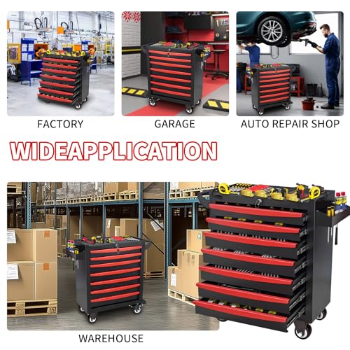 Rolling Tool Chest, Metal Tool Box with 5 Drawers, Lockable Garage Storage Cabinets Sliding Tool Drawer Cart on Wheels Toolbox Organization Workbench for Workshop Warehouse Repair Shop - Image 9