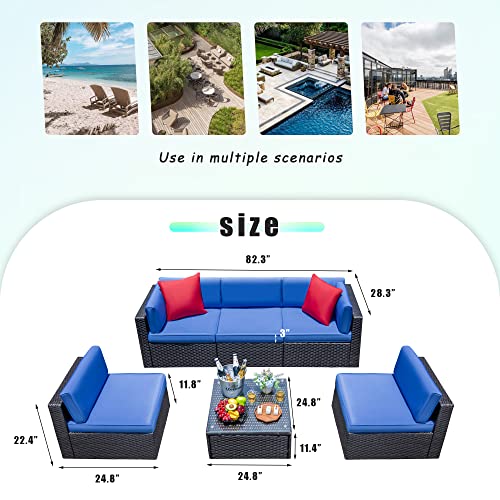 Devoko Patio Furniture Sets 6 Pieces Outdoor Sectional Rattan Sofa Manual Weaving Wicker Patio Conversation Set with Glass Table and Cushion (Beige) - Image 22