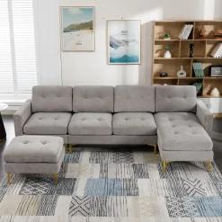 Alternative view of Soges U-Shaped Sectional Sofa with Ottoman, Convertible Couch for Living Room, 5 Seater Sofa, Gray, 110×54