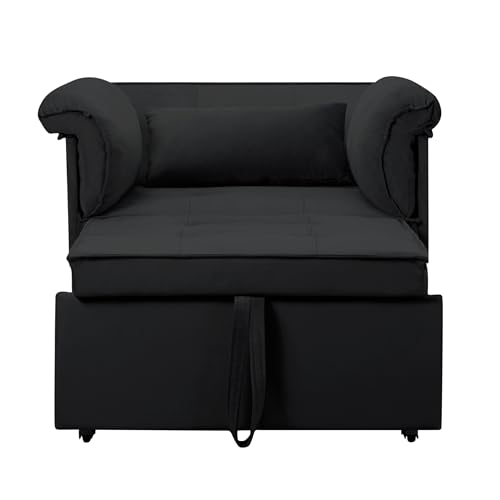 3 in 1 Sleeper Sofa Bed, Futon Sofa Bed for Living Room with Side Pocket, Black Sleepers Sofa Couch with Pullout Bed, Convertible Love Seat Sleepers Bed for Living Room, Bedroom, Small Space - Image 34