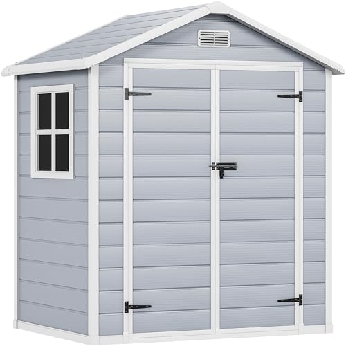DWVO 5x3ft Resin Outdoor Storage Shed with Floor, Waterproof Lockable Storage Shed with Window, Plastic Outside Tool Storage for Garden, Backyard, Patio, Lawn, Gray - Image 59