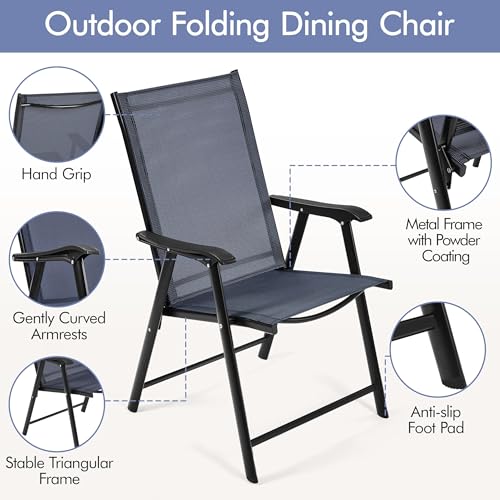 Yaheetech Patio Dining Chairs Set of 4 with Armrests, Outdoor Folding Chairs with Metal Frame and Backrest for Lawn, Garden, Yard and Poolside, Black - Image 15