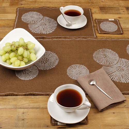 Cheyenne Burlap Linen Table Runner ?C Hand Printed ?C 100% Linen ?CFringed Edge- Prewashed, Pre-shrunk, and Machine Washable ?C Chocolate Brown (14X36, White Dandelion) - Image 7