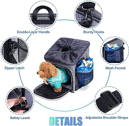 Dog Bike Basket Carrier, Pet Bicycle Front Carrier Backpack for Bike Riding Foldable Removable, Reflective Strips, 2 Side Storage Pockets, Pet Travel Bag for Cats Small Dogs - Image 4