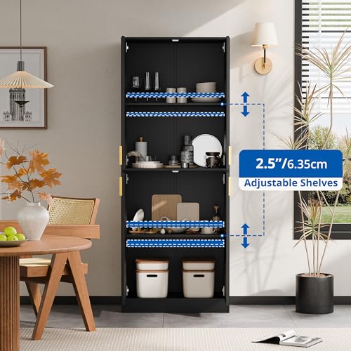 Cozy Castle Kitchen Pantry Cabinet, 71 Tall Wood Storage Cabinet with Doors and Shelves 4 Doors Freestanding Cupboard Utility Hutch for Dining Room Living Room Bathroom Furniture, Gray - Image 24