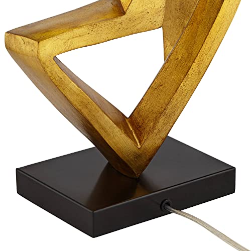 Possini Euro Design Zeus Mid Century Modern Glam Luxury Table Lamp 28.5 Tall Sculptural Gold Leaf Metal Black Fabric Tapered Drum Shade Decor for Living Room Bedroom House Bedside Nightstand Home - Image 7