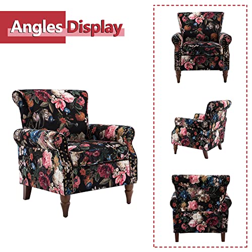 HULALA HOME Modern Wingback Accent Chair with Wood Legs & Removable Cushion, Comfy Upholstered Armchair with Nailhead Trim, Floral Pattern Single Sofa Chair for Living Room Bedroom, Blue - Image 38