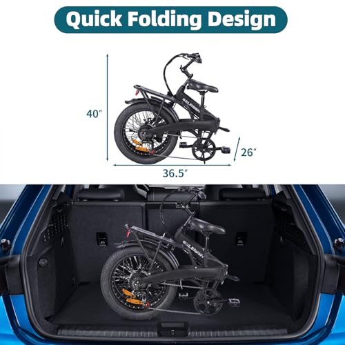 Folding Electric Bike for Adults, 20??3.0 Fat Tire Electric Bicycle, 374.4Wh Battery Ebike, 20MPH Electric Cargo Bike with LCD Color Display & 6 Speed Gears (Fits for 5’0+) - Image 18