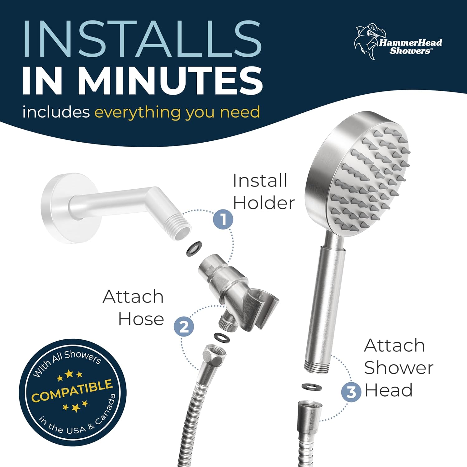 HammerHead Showers? Solid Metal LOW FLOW Handheld Shower Head with Hose and Brass Holder – OIL RUBBED BRONZE ?C Water Saving 1.75 GPM Detachable Shower Head – Adjustable Shower Wand Bracket & 6ft Hose - Image 21