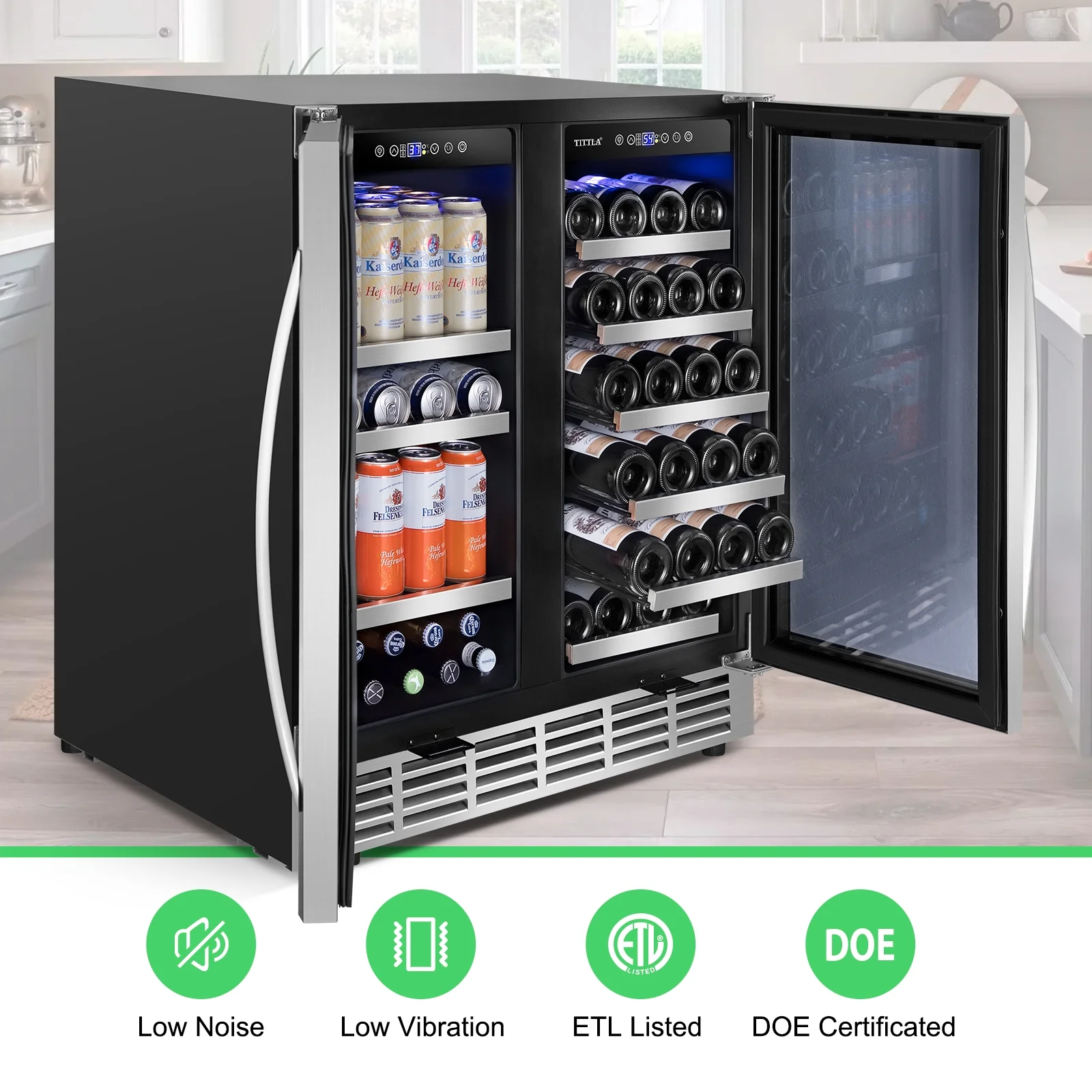 Tittla 30 Inch Wine Fridge, Dual Zone Wine and Beverage Refrigerator with 33 Bottle and 80 Can Wine Cooler Under Counter Freestanding - Image 6