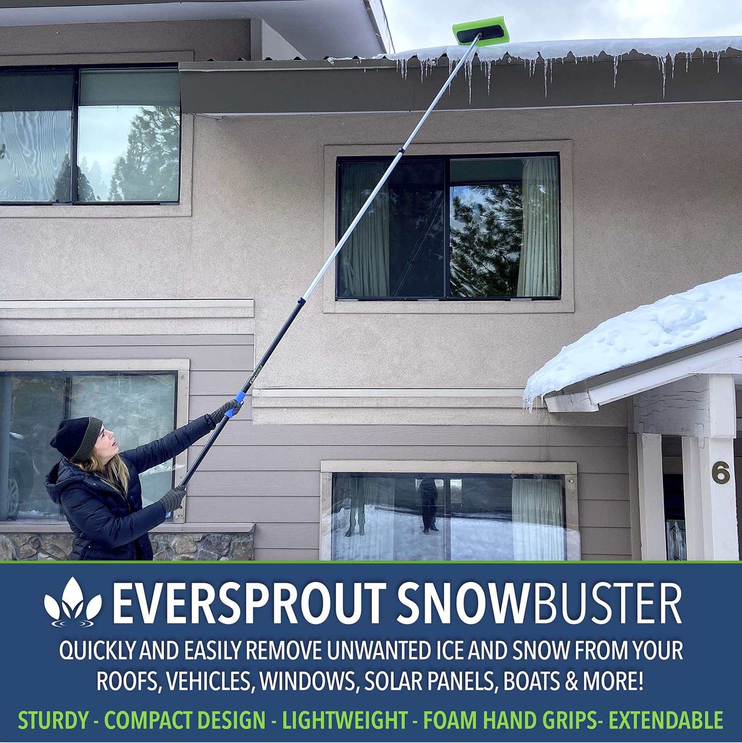 EVERSPROUT Never-Scratch SnowBuster 7-to-24 Foot (Up to 30 Ft Standing Reach) | Pre-Assembled Extendable Roof Rake for Snow Removal | Heavy-Duty Aluminum, Soft Foam Pad | Exclusive Push/Pull Design - Image 10