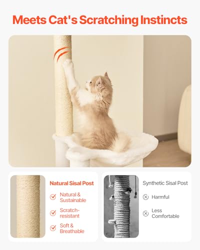 VEVOR Large Cat Tree with Litter Box Enclosure, 55.12 inches Tall, 2-in-1 Cat Tower, Multi-Level Cat Condo Furniture with Perches, Sisal Scratching Posts, Hammock, Big Kittens House for Indoor Cats - Image 12