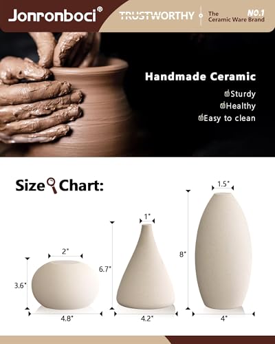 Ceramic Vase Set, Vases Home Decor,3 pc Boho Decor for Shelf & Centerpiece Table Decorations for Entryway Table, Dining Table or Mantle Fireplace Bookshelf Decor (Matte White) - Image 4