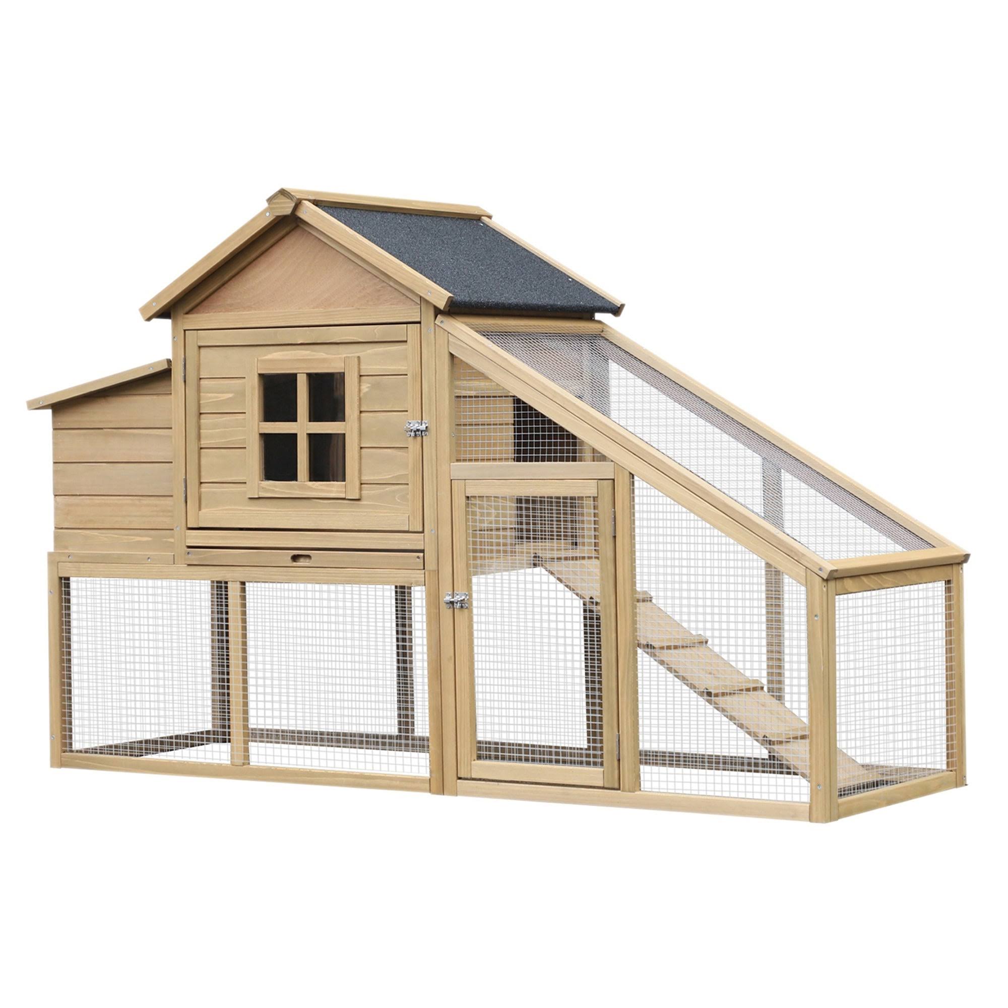 PawHut 69×22 Outdoor Wooden Chicken Coop Hen House with Nesting Box and Run – White - Image 10