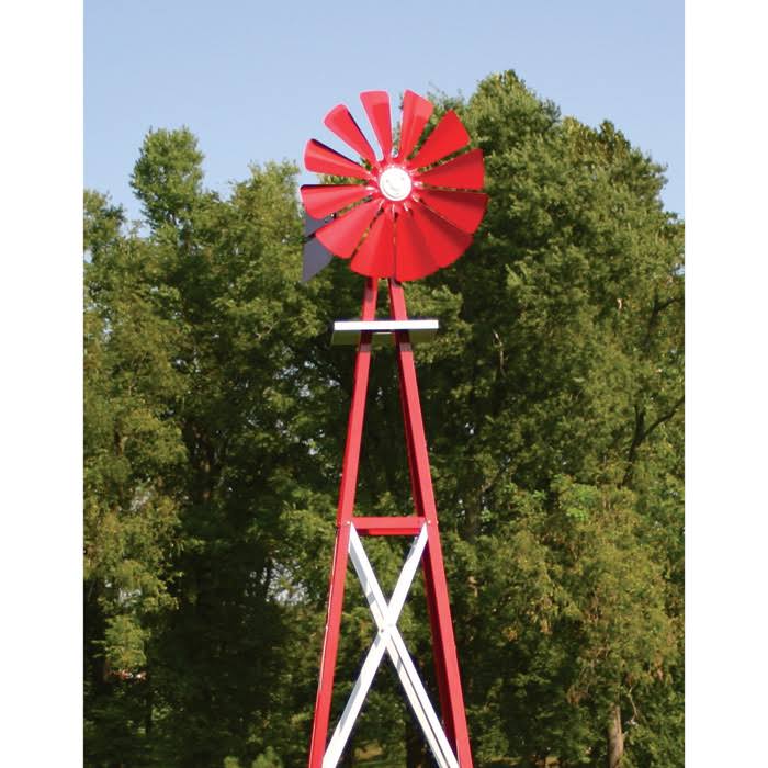 Outdoor Water Solutions 12-Foot Red and White Powder Coated Backyard Windmill - Image 6
