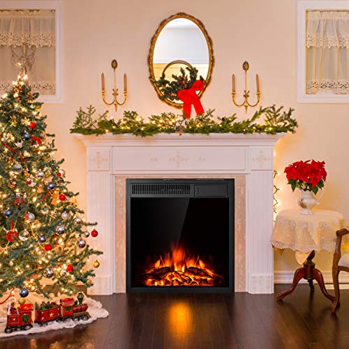 Tangkula 22.5 Inch Electric Fireplace Insert, Freestanding & Recessed Electric Fireplace Heater with Remote Control, Adjustable Heater, 7 Log Hearth Flame Settings for Home Room Indoor (22.5) - Image 3
