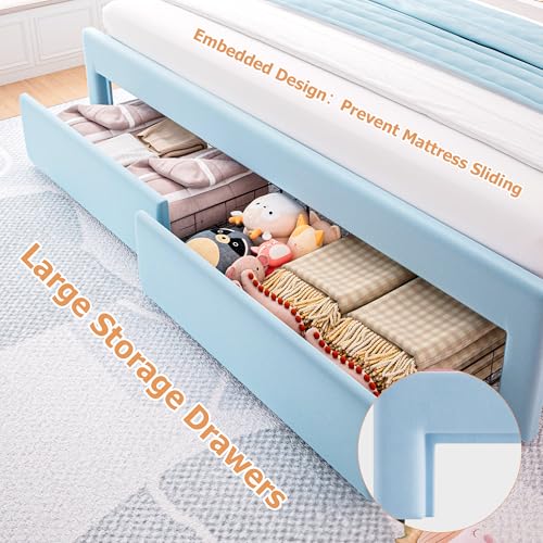 Twin Upholstered LED Bed Frame with Storage Drawer and Adjustable Chic Double Wavy Headboard, Velvet Princess Platform Bed for Kids/Girls, Solid Wood Slats Support, No Box Spring Needed, Beige - Image 13