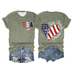 Alternative view of Womens USA Faith Family Freedom 4th of July Shirts Crew Neck Heart Flag Graphic Short Sleeve Tees Festival Gift