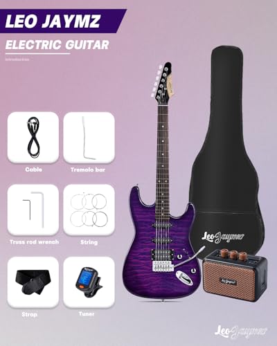 Leo Jaymz 39 Full Size ST Style Electric Guitar Starter Kit with SSH Pickup, 5W Portable Amp, Tuner, Gig Bag, Strap & Accessories (Violet Ocean) - Image 27