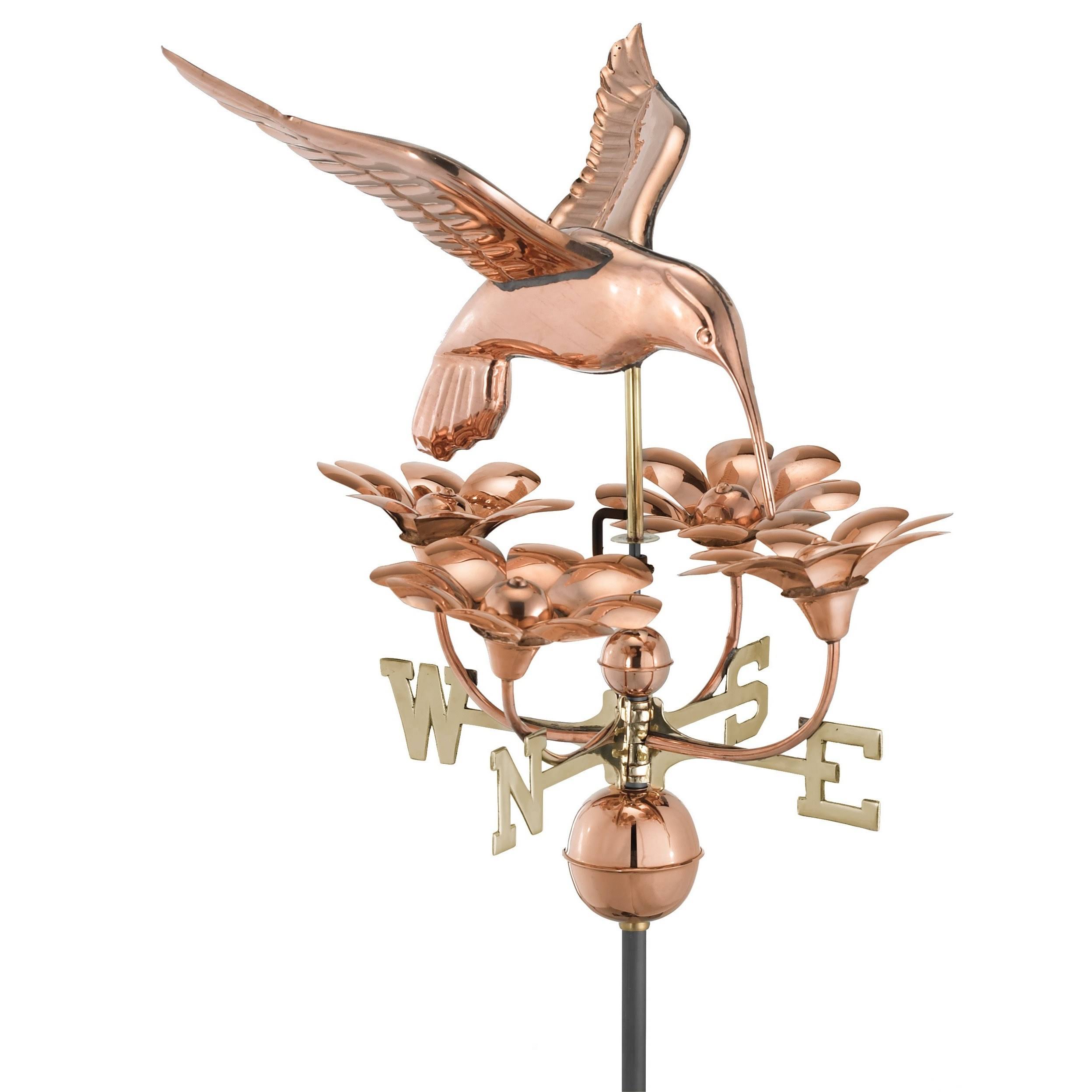Good Directions Hummingbird with Flowers Weathervane Polished Copper - Image 2