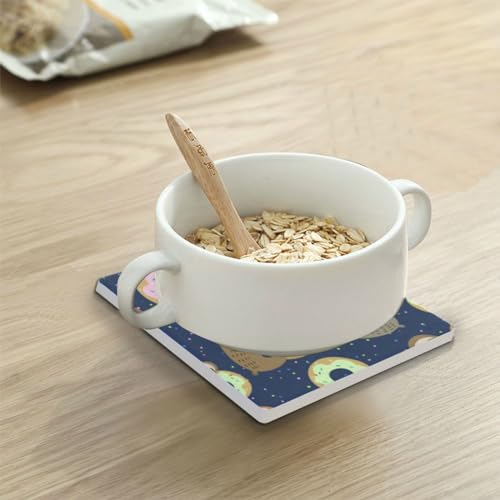 Donut Sloth Square Coasters for Drinks 4 Packs, Absorbent Heat-Resistant Ceramic Stone Coaster Desktop Protector with Cork Base for Kitchen Bar Home Decor, 3.9 Inch - Image 6