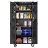 GarveeHome Garage Storage Cabinet with Wheels, 72 H Locking Metal Storage Cabinet with 2 Doors, 4 Adjustable Shelves & Door Pegboard for Garage Workshop Home Office, Black
