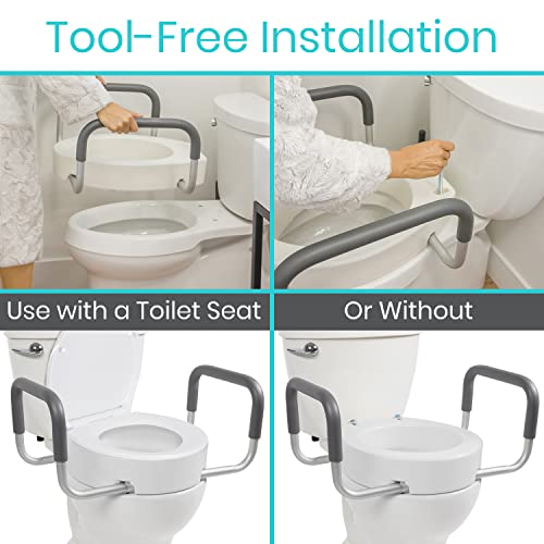 Vive Toilet Seat Risers for Seniors (Raised with Handles) Grab Bar Seat for Seniors – Options for Elongated & Standard Bowls – Elderly Handicap Medical Hip Replacement Surgery Lift, Easy Clean, White - Image 5