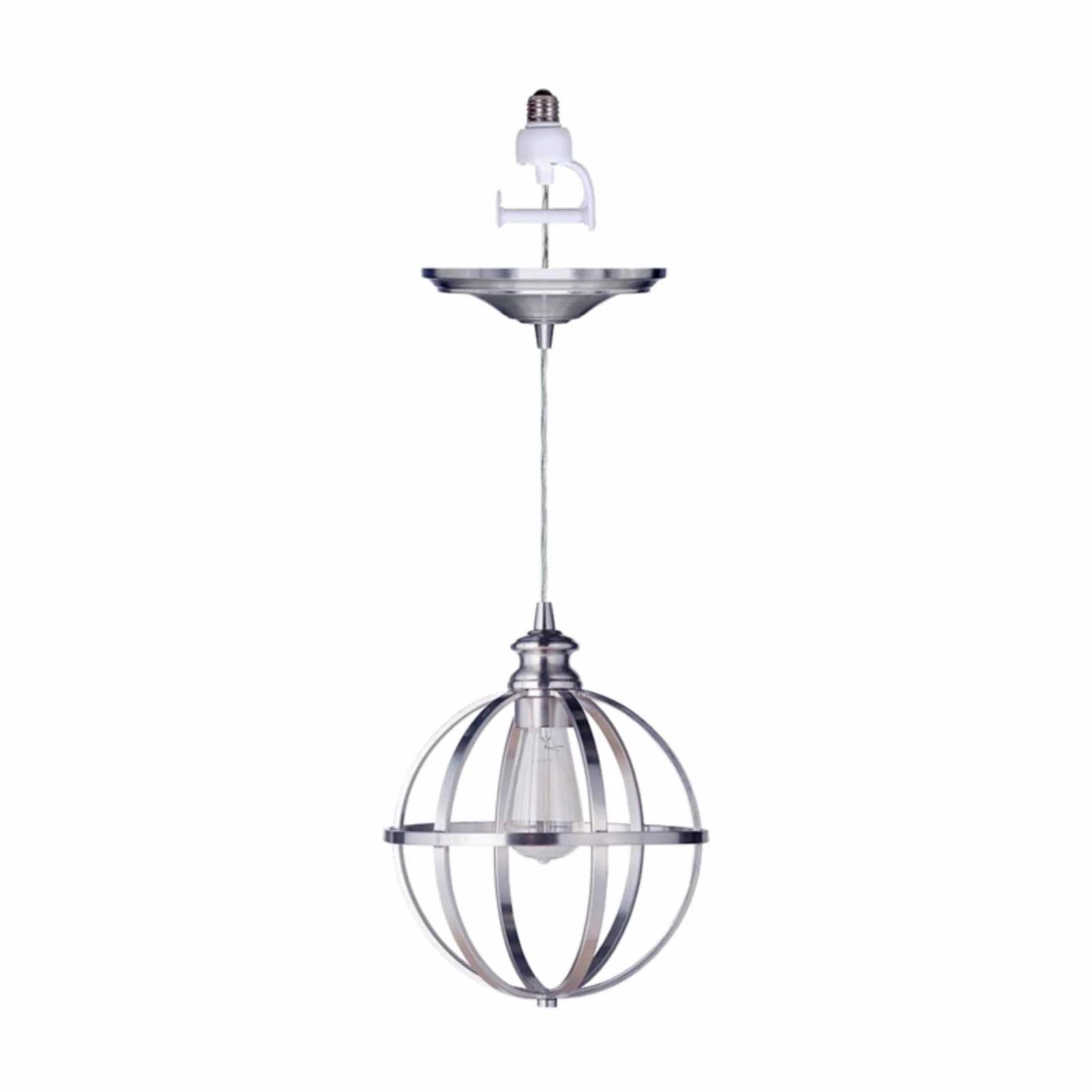 Worth Home Products Instant Pendant Recessed Light Conversion Kit Brushed Nickel Globe Cage Shade with Vintage Bulb | PKN-4030-0030-B