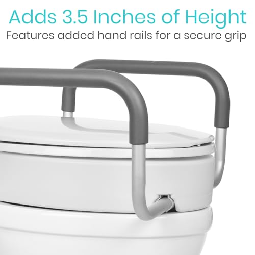 Vive Toilet Seat Risers for Seniors (Raised with Handles) Grab Bar Seat for Seniors – Options for Elongated & Standard Bowls – Elderly Handicap Medical Hip Replacement Surgery Lift, Easy Clean, White - Image 3
