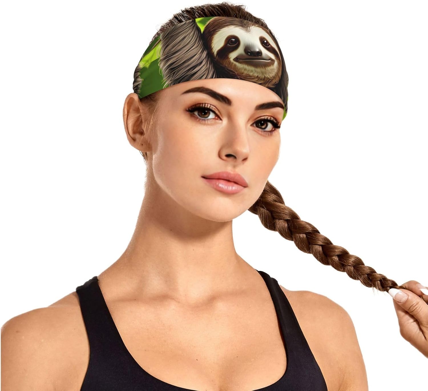 Elastic Exercise Headband for Men & Women Moisture Wicking Athletic for Running, Gym, Working Out Cute Sloth Pattern - Image 2