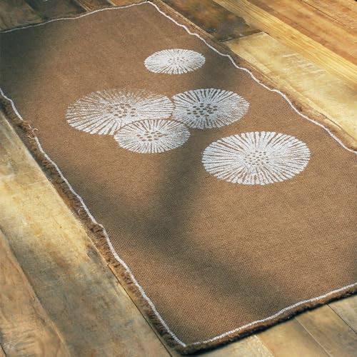Cheyenne Burlap Linen Table Runner ?C Hand Printed ?C 100% Linen ?CFringed Edge- Prewashed, Pre-shrunk, and Machine Washable ?C Chocolate Brown (14X36, White Dandelion) - Image 4