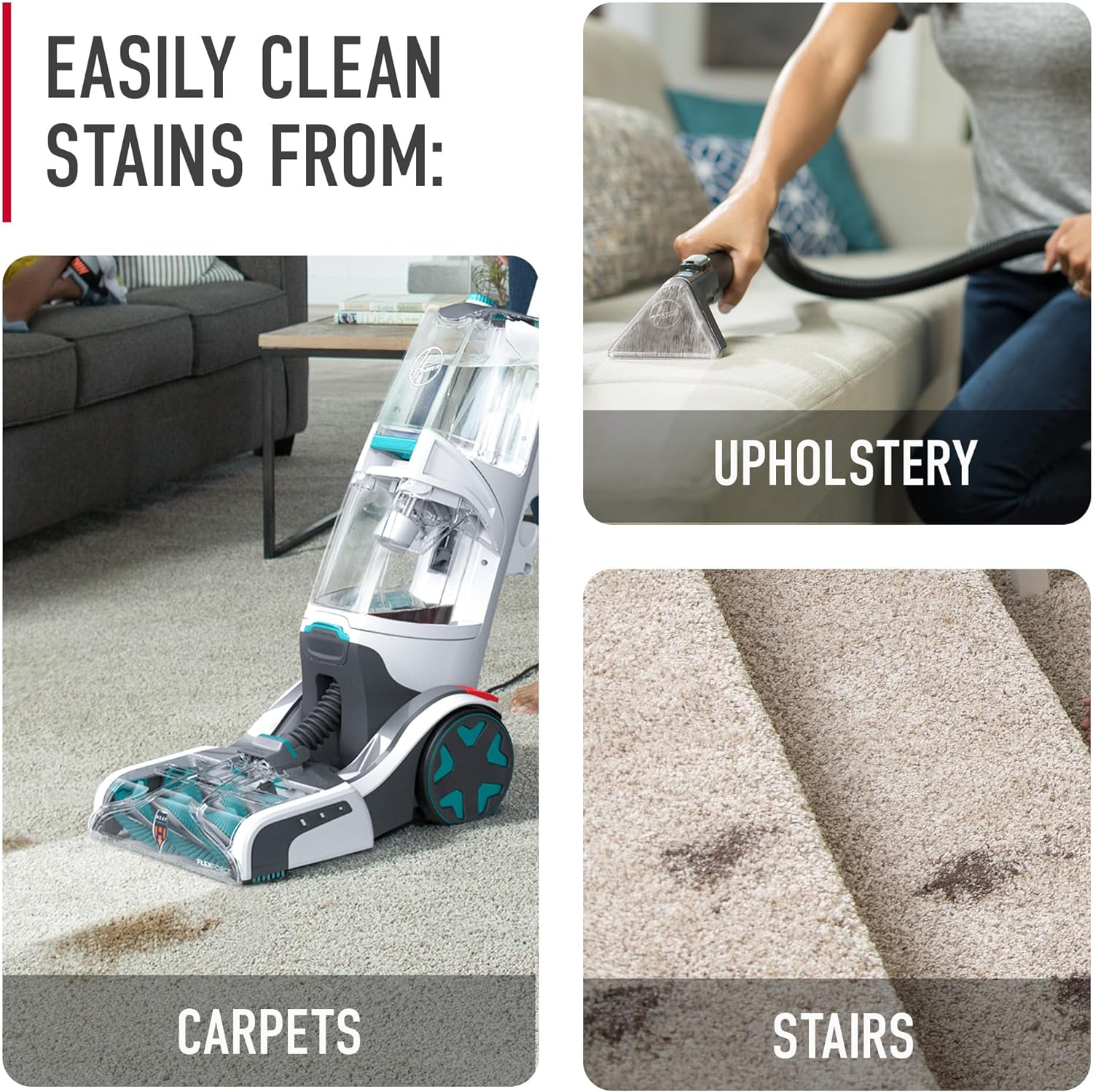 Hoover SmartWash+ Automatic Carpet Cleaner Machine, for Carpet and Upholstery, Deep Cleaning Carpet Shampooer, Carpet Deodorizer and Pet Stain Remover FH52000, Turquoise - Image 6
