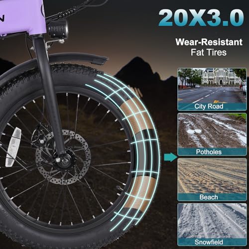 Folding Electric Bike for Adults, 20??3.0 Fat Tire Electric Bicycle, 374.4Wh Battery Ebike, 20MPH Electric Cargo Bike with LCD Color Display & 6 Speed Gears (Fits for 5’0+) - Image 4