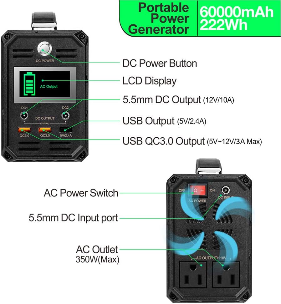 300W Solar Generator, FlashFish 60000mAh Portable Power Station Camping Potable Generator, CPAP Battery Recharged by Solar Panel/Wall Outlet/Car, 110V AC Out/ DC 12V /QC USB Ports for CPAP Camp Travel - Image 5