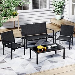 Alternative view of Greesum 4 Pieces Patio Furniture Set, Outdoor Conversation Sets for Patio, Lawn, Garden, Poolside with A Glass Coffee Table, Black