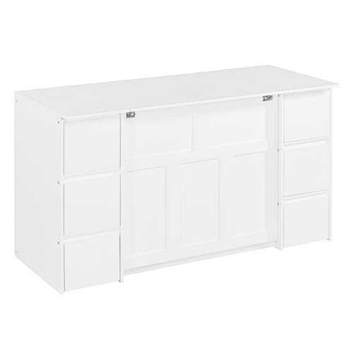 Twin Size Murphy Beds with Charging Station and Storage Drawers, Wood Cabinet Bed Frame, Wall Bed with Outlet & USB Ports for Home Office Studio, White - Image 16
