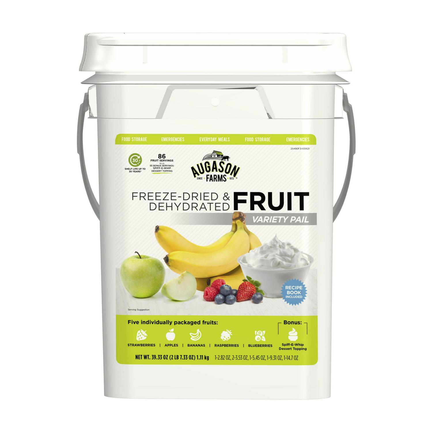 Augason Farms Freeze Dried and Dehydrated Fruit Variety Pail?? 86 Servings?? Emergency Food