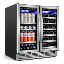 Tittla 30 Inch Wine Fridge, Dual Zone Wine and Beverage Refrigerator with 33 Bottle and 80 Can Wine Cooler Under Counter Freestanding
