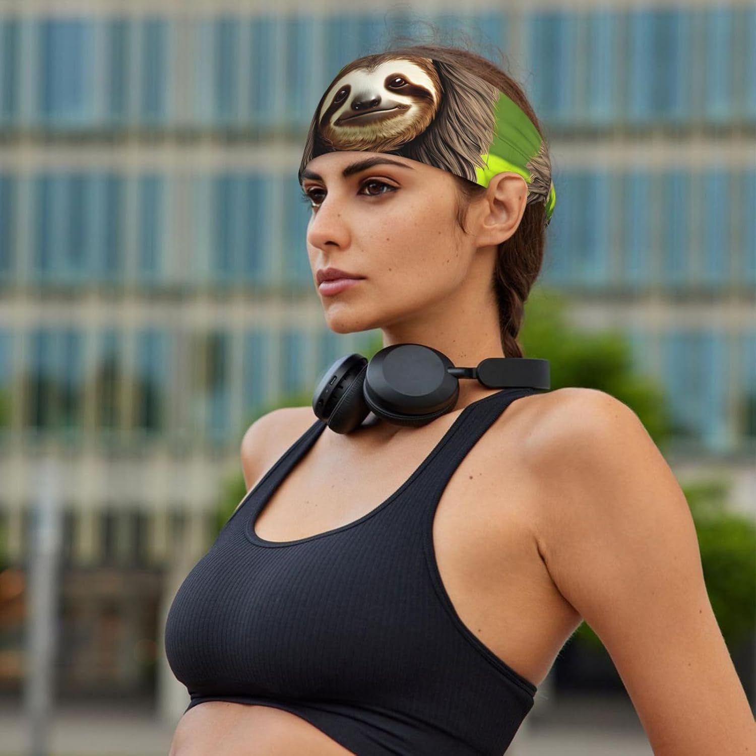 Elastic Exercise Headband for Men & Women Moisture Wicking Athletic for Running, Gym, Working Out Cute Sloth Pattern - Image 6