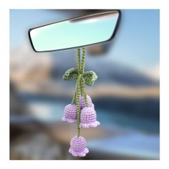Car Mirror Rear View Mirror Convallaria Accessories, Cute Car Rear View Mirror Hanging Daisy Decorative Charms, Universal Handmade Daisy Aesthetic Ornament for Most Vehicles (Purple)