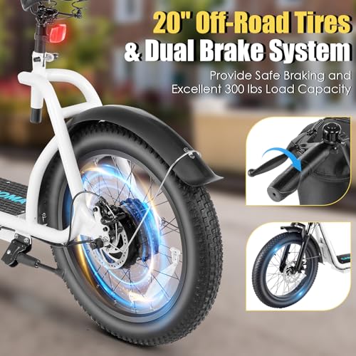 Caroma Peak 800w Electric Scooter Adults 20X3 Fat Tire, 20 MPH Top Speed & 30 Miles Range, Off-Road E Scooter w/Adjustable Seat & Detachable Basket, Foldable Ebike w/Shock Absorption for Commuting - Image 17