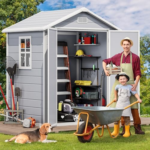 DWVO 5x3ft Resin Outdoor Storage Shed with Floor, Waterproof Lockable Storage Shed with Window, Plastic Outside Tool Storage for Garden, Backyard, Patio, Lawn, Gray - Image 61