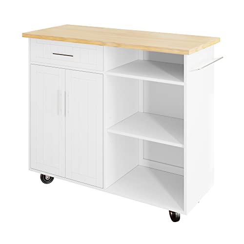 Shintenchi Kitchen Island Cart with Storage,Rolling Side Table on Wheels with Large Worktop, Cabinet,Towel Rack and Drawers for Kitchen,Dinning Room, White - Image 42