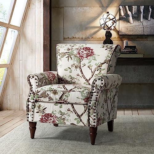 HULALA HOME Modern Wingback Accent Chair with Wood Legs & Removable Cushion, Comfy Upholstered Armchair with Nailhead Trim, Floral Pattern Single Sofa Chair for Living Room Bedroom, Blue - Image 11